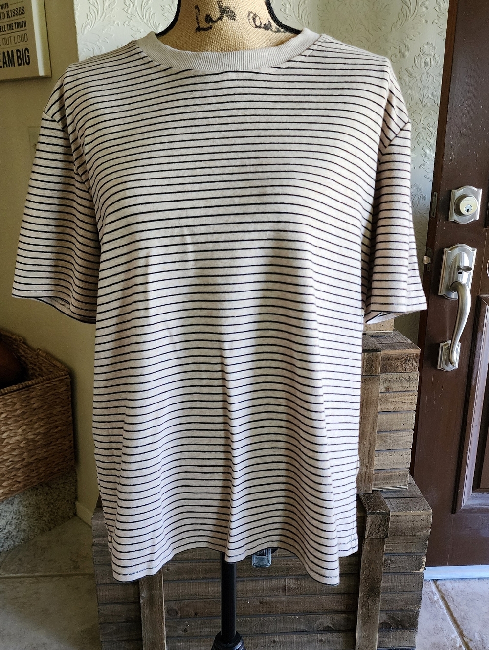 Tea n Rose Cream and Black Striped Short Sleeve Tee